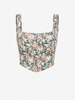 ZAFUL Flower Print Back Zip Corset Tank Top Xl Deep green