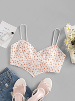 ZAFUL Flower Print Broderie Anglaise Tie Back Bandana Top M Orange