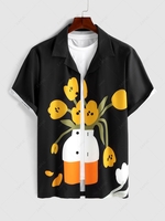 ZAFUL Flower Print Camp Collar Shirt S Black