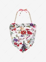 ZAFUL Flower Print Chain Halter Bandana Top L White