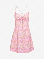 ZAFUL Flower Print Cinched Criss Cross Mini Dress M Light pink
