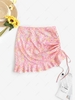 ZAFUL Flower Print Cinched Ruffle Hem Skirt L Light pink