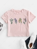 ZAFUL Flower Print Crop T-shirt L Pig pink