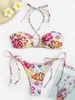 ZAFUL Flower Print Cross Halter Tied Bikini Swimwear S Light purple