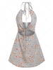 ZAFUL Flower Print Cutout Halter Dress S Light blue