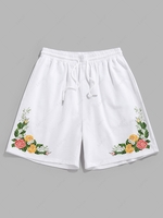ZAFUL Flower Print Drawstring Sweat Shorts Xxl White