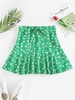 ZAFUL Flower Print Flounce Hem Belted Mini Skirt M Light green