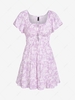 ZAFUL Flower Print Flutter Sleeve Tie Tiered Dress S Light purple