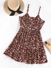 ZAFUL Flower Print Half Button Tiered Dress Xl Coffee