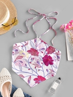 ZAFUL Flower Print Halter Bandana Top L White