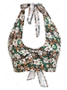 ZAFUL Flower Print Halter Bowknot Crop Tank Top S Deep coffee
