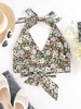 ZAFUL Flower Print Halter Bowknot Crop Tank Top S Green