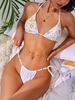 ZAFUL Flower Print Halter Tie Side String Bikini Swimwear M White