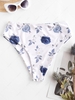 ZAFUL Flower Print High Waisted Swim Bottom S White