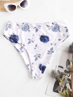 ZAFUL Flower Print High Waisted Swim Bottom S White