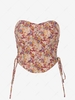 ZAFUL Flower Print Lace Up Bandeau Corset Style Top L Light pink