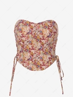 ZAFUL Flower Print Lace Up Bandeau Corset Style Top S Light pink