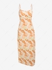 ZAFUL Flower Print Lace Up Cami Maxi Dress S Light orange