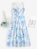 ZAFUL Flower Print Lace Up Midi Sundress L Light blue