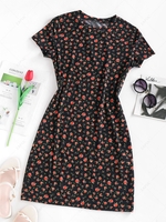 ZAFUL Flower Print Mini Bodycon Dress S Black
