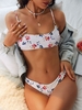 ZAFUL Flower Print O Ring Brazilian Bikini Swimwear L White