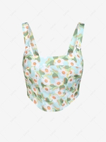 ZAFUL Flower Print O Ring Corset Style Tank Top L Light blue