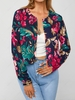 ZAFUL Flower Print Open Front Cropped Jacket S Deep blue