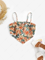 ZAFUL Flower Print Scarf Hem Camisole M Light coffee