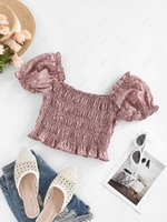 ZAFUL Flower Print Shirred Ruffle Puff Sleeve Blouse Xl Light pink