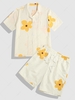 ZAFUL Flower Print Shirt And Shorts Two Piece Set S Yellow