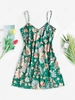 ZAFUL Flower Print Slit Cami Mini Dress S Deep green
