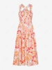 ZAFUL Flower Print Smocked Ruffle Criss Cross Midi Dress M Light orange