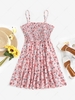 ZAFUL Flower Print Smocked Tiered Dress S Light pink