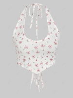 ZAFUL Flower Ribbed Halter Lace Up Bandana Top Xl White