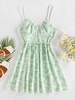 ZAFUL Flower Ruffle Belted Cupped Dress M Light green