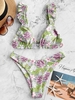 ZAFUL Flower Ruffle High Leg Bikini Swimsuit S Multi b