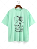 ZAFUL Flower Skeleton Drop Shoulder T Shirt M Light green