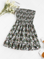 ZAFUL Flower Smocked Ladder Cut Backless Bandeau Dress L Light green