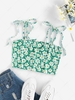ZAFUL Flower Tie Shoulder Crop Camisole M Light green
