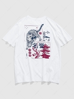 ZAFUL Flowers Chinese Hanzi Tiger Collage Print Graphic T-shirt Xxl White