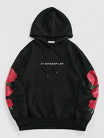 ZAFUL Flowers Letters Print Kangaroo Pocket Hoodie S Black