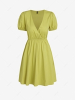 ZAFUL Flowy Puff Sleeve Surplice Mini Dress L Light green