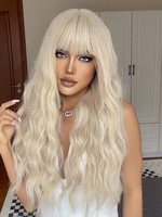 zaful Fluffy Beige Full Bang Long Wavy Synthetic Wig
