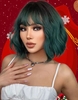 zaful Fluffy Black Gradient Green Short Wavy Synthetic Wig