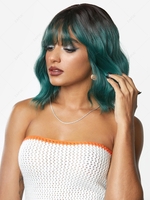 zaful Fluffy Black Gradient Green Short Wavy Synthetic Wig