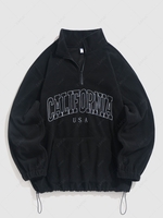 ZAFUL Fluffy CALIFORNIA Embroider Quater Zip Polar Fleece Hoodie Xl Black