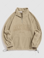 ZAFUL Fluffy CALIFORNIA Embroider Quater Zip Polar Fleece Hoodie Xxl Light coffee