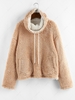 ZAFUL Fluffy Drop Shoulder Reversible Cowl Neck Sweatshirt M Light coffee