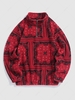 ZAFUL Fluffy Fleece Ethnic Printed Quater Zip Mock Neck Sweatshirt M Red