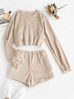 ZAFUL Fluffy Fleece Lounge Cropped Top and Shorts Set